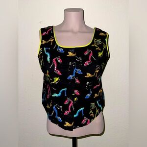 Vintage Vanity Collection Sequins High Heels Button up Sleeveless‎ Top